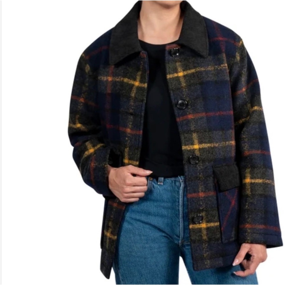 Pendleton Women's‎ Wool Blend Barn Coat | Royal Blue Plaid | NWOT